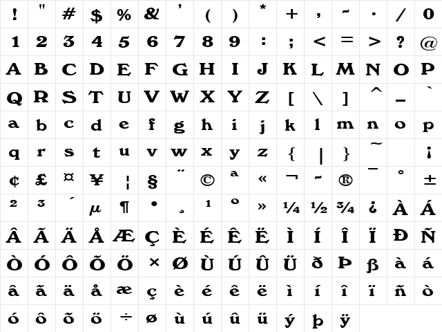 Windz Wide Normal  glyph index