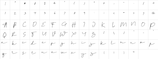 Peacelove Regular  glyph index