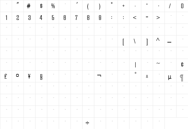 EuropaGrotesqueLightTab Roman  glyph index