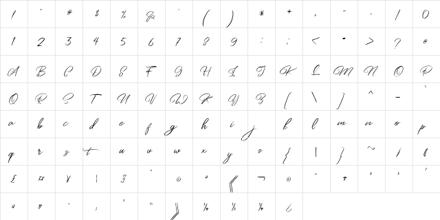 Artefellia Free Personal Use Regular  glyph index