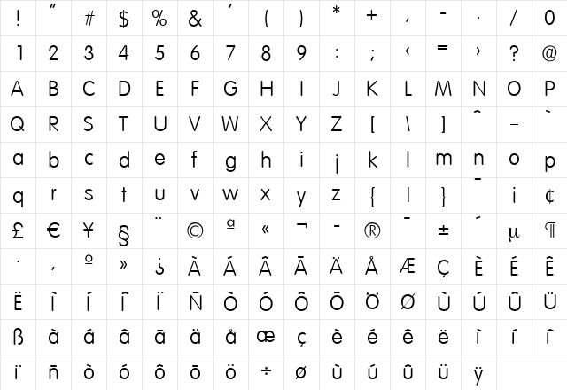 RolandBecker-Light Regular  glyph index