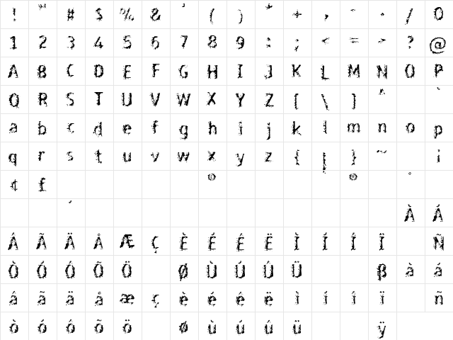 Bleed Regular  glyph index