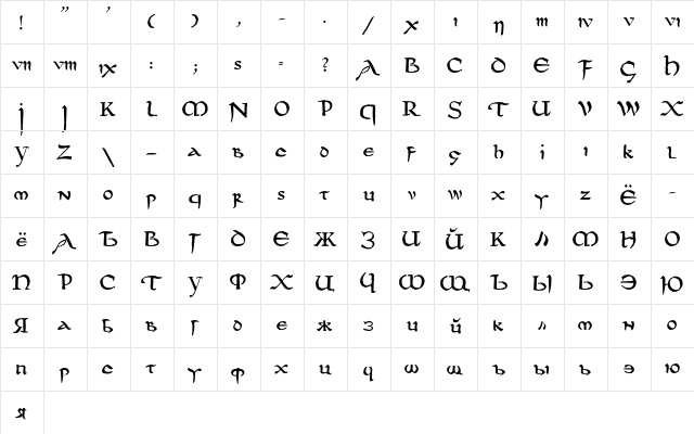 DS UncialFunnyC Regular  glyph index