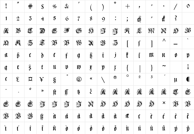 Coelnische Current Fraktur Regular  glyph index