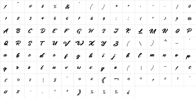 Pintenium  Free Personal Use Regular  glyph index