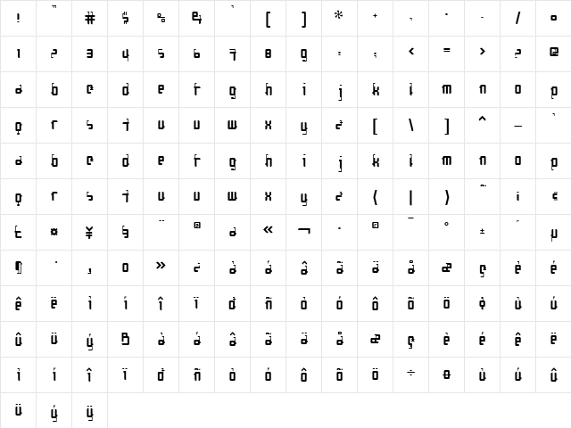 Cosmonaut Regular  glyph index