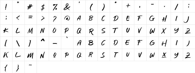 Blue Jones DEMO  glyph index