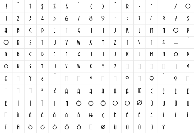 Avenida Plain  glyph index