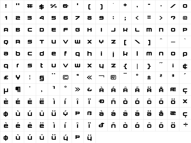 Hemico Regular  glyph index