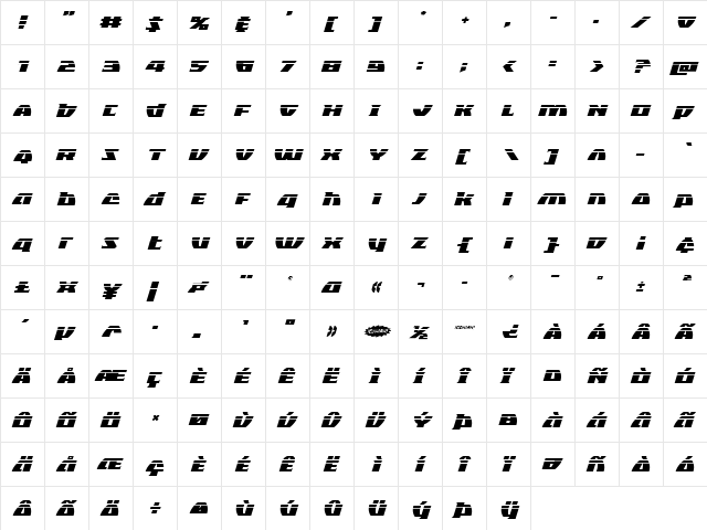 Black Bishop Laser Italic Italic  glyph index