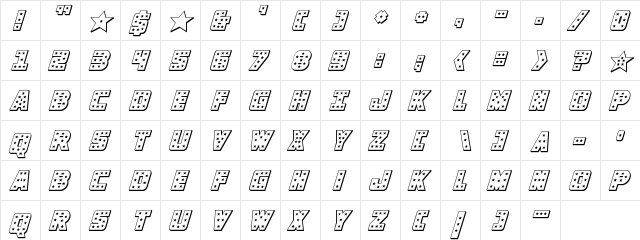 Knievel 3D Italic Italic  glyph index