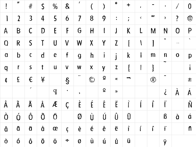 FloridaAntique Regular  glyph index