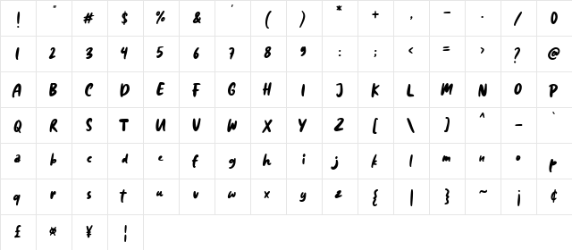 Diggies Regular  glyph index