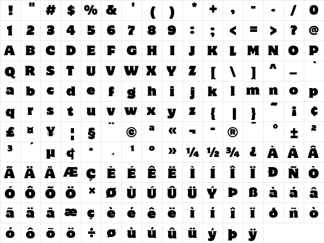 Motter Corpus ITC Regular  glyph index