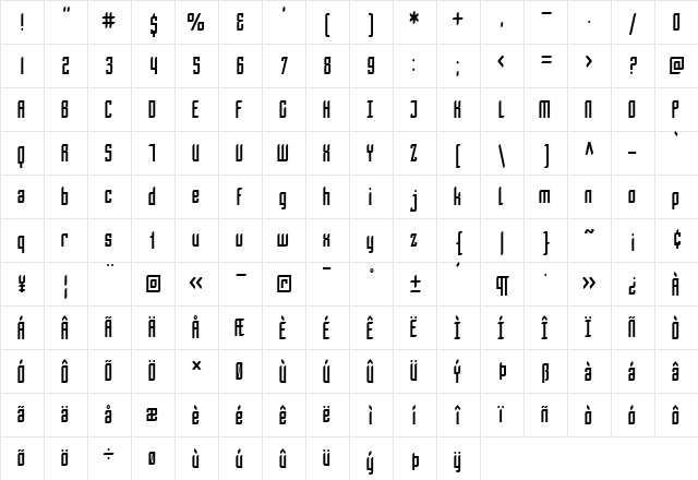 SF Piezolectric Condensed Regular  glyph index
