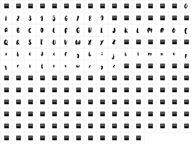 Hot Cakes - Demo Bold  glyph index