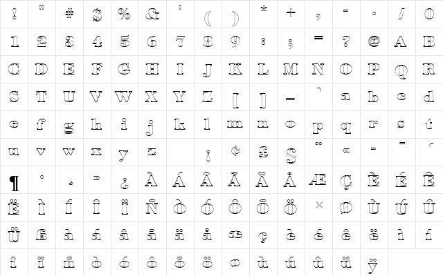 BodoniAntTBolOu1 Regular  glyph index