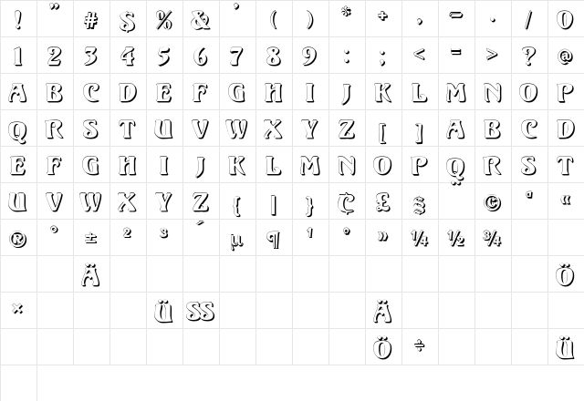 Volute Shadow Regular  glyph index