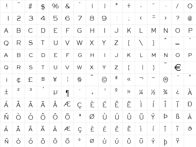 EyeglassCondensed Normal  glyph index