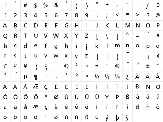 CartoGothic Std Book  glyph index