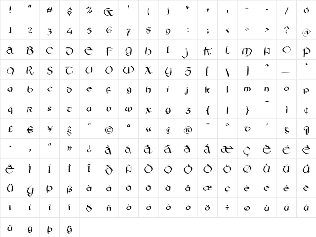 IrishSketchesFS Regular  glyph index