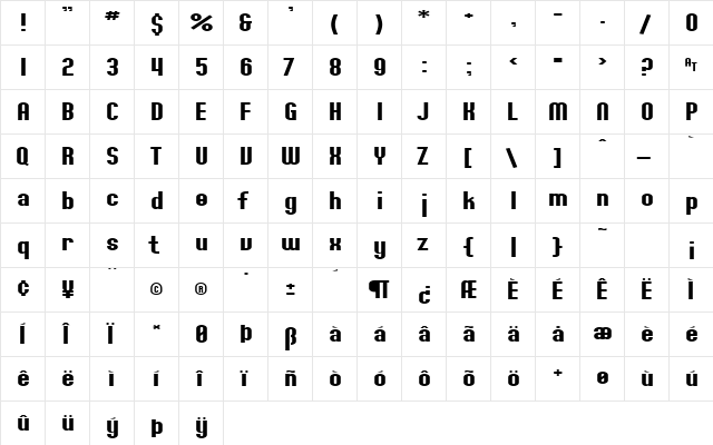 SF Willamette Extended Regular  glyph index