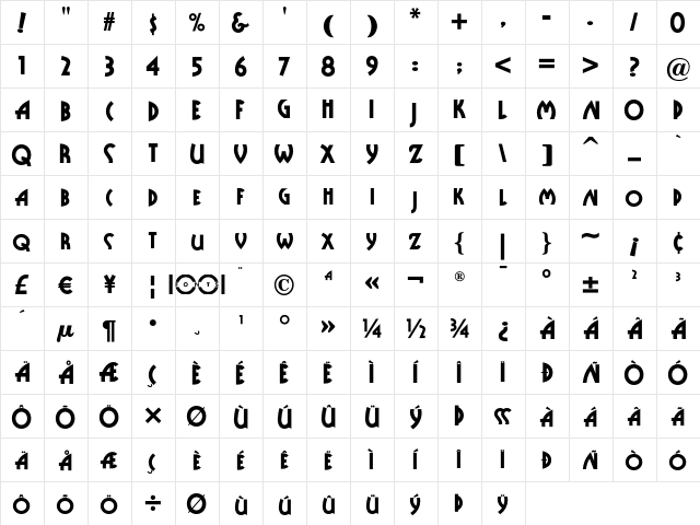 Public Enemy NF Regular  glyph index