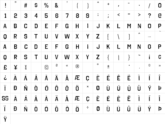 Octin Vintage A Bold  glyph index