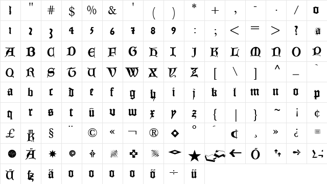 JoeCaxton Regular  glyph index