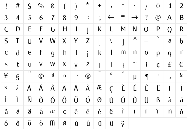 Monem Light Regular  glyph index
