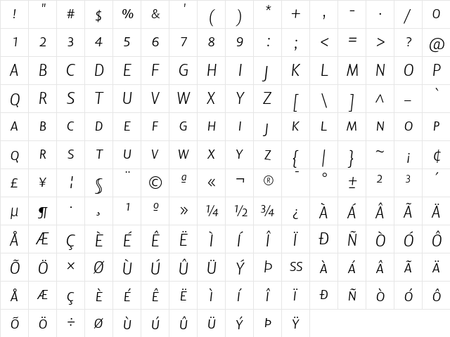 Lisboa Sans SC Light Italic  glyph index