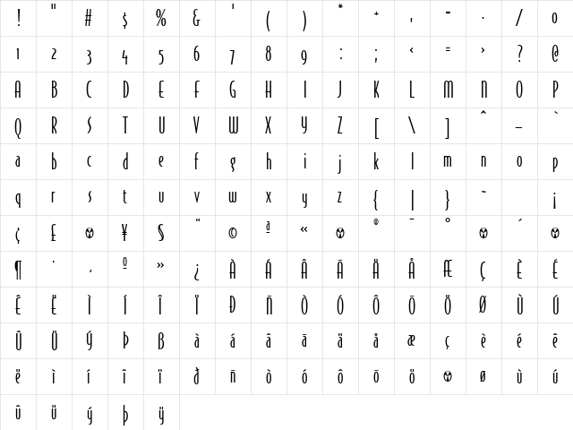 BodegaSans LightOldstyle  glyph index