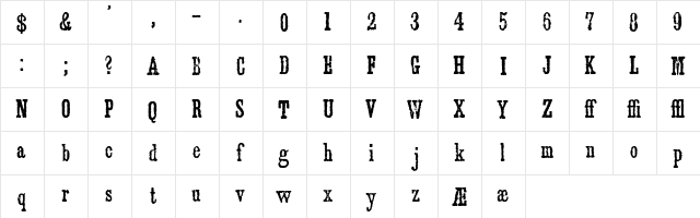Jawbones Condensed WF Regular  glyph index