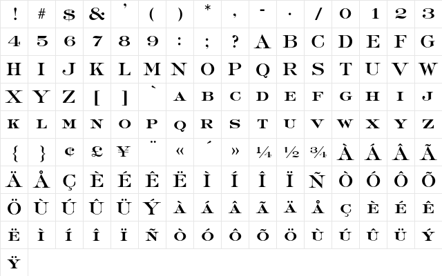 Sackers Roman Heavy AT Regular  glyph index