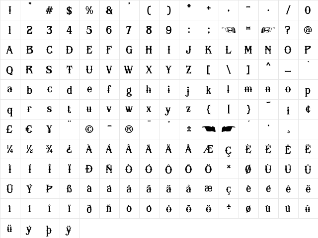 Open Range Regular  glyph index