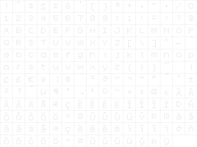 6x7oct ExtraLight  glyph index