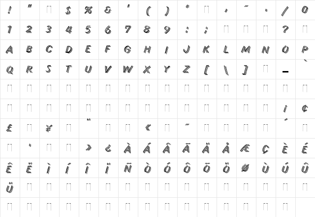 Skid Row Regular  glyph index