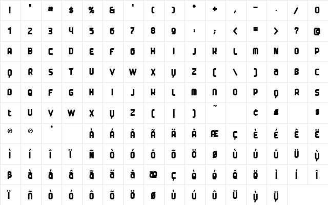 Danbold Regular  glyph index
