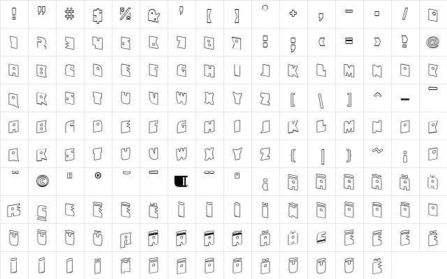 Bronz Regular  glyph index