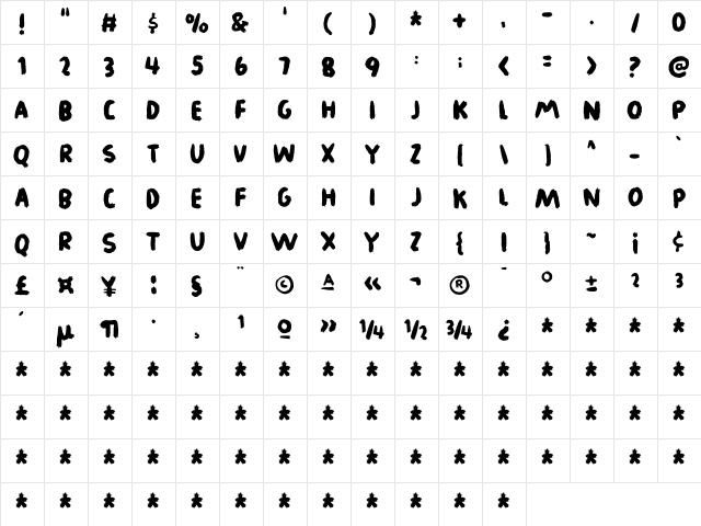 Legwork DEMO Regular  glyph index