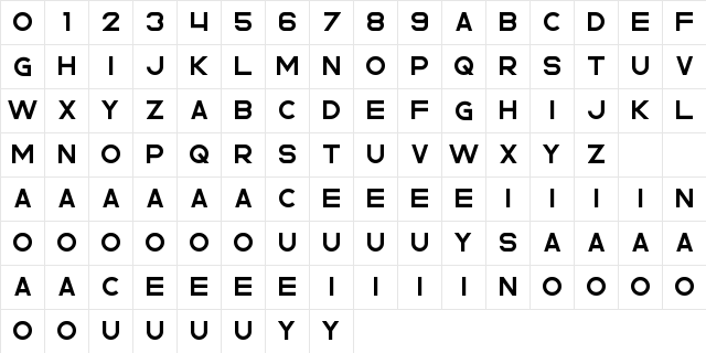 Rhino Regular  glyph index