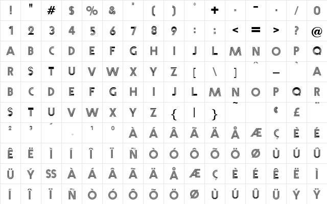 Acton Regular  glyph index