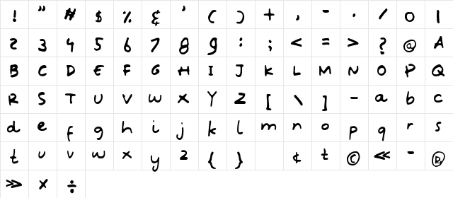 Oops Kidos Regular  glyph index