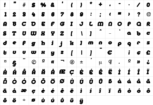 Media-ExtraBoldIta Regular  glyph index