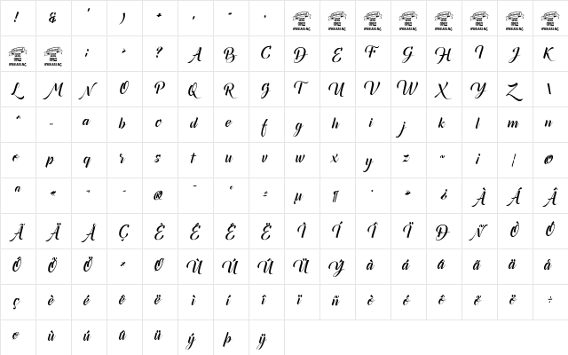 Canela Bark Bold Personal Use Regular  glyph index