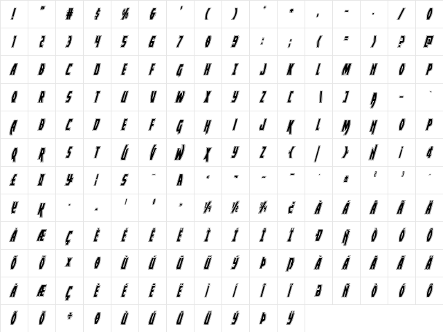 Yankee Clipper Academy Italic Italic  glyph index