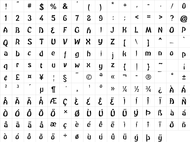 Brutal GG Regular  glyph index