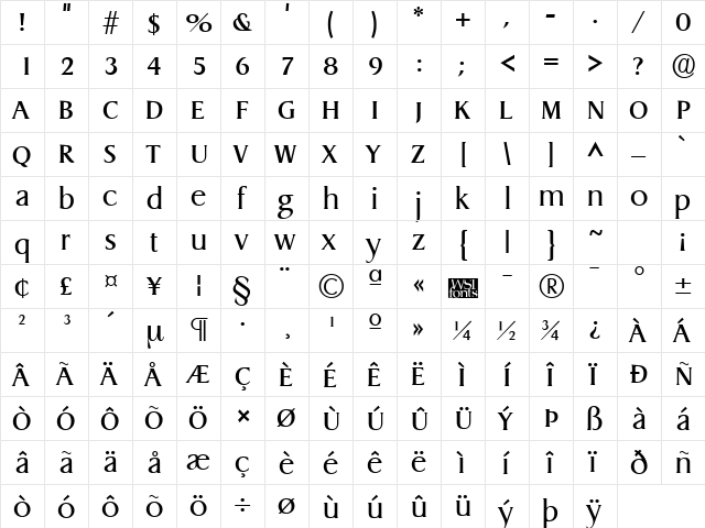 Griffon Regular  glyph index