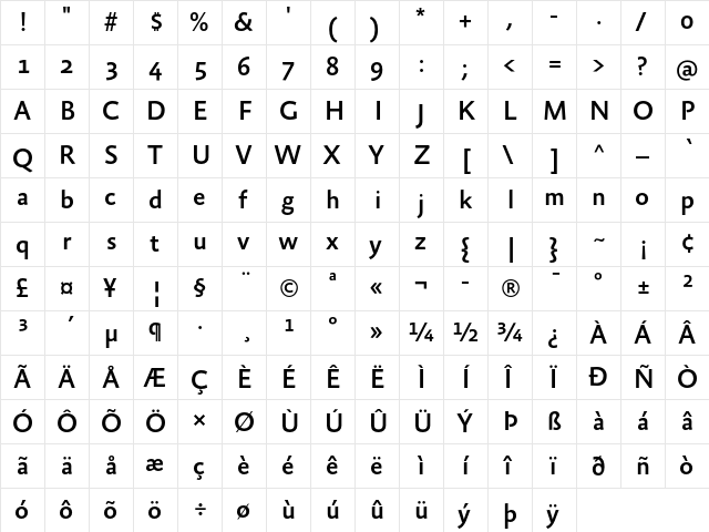 AbsaraSans-Medium Regular  glyph index