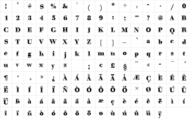BauerBodTBolIn1 Regular  glyph index